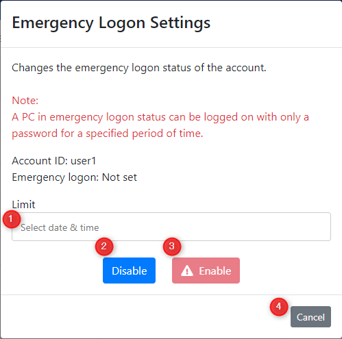 Emergency Logon Settings