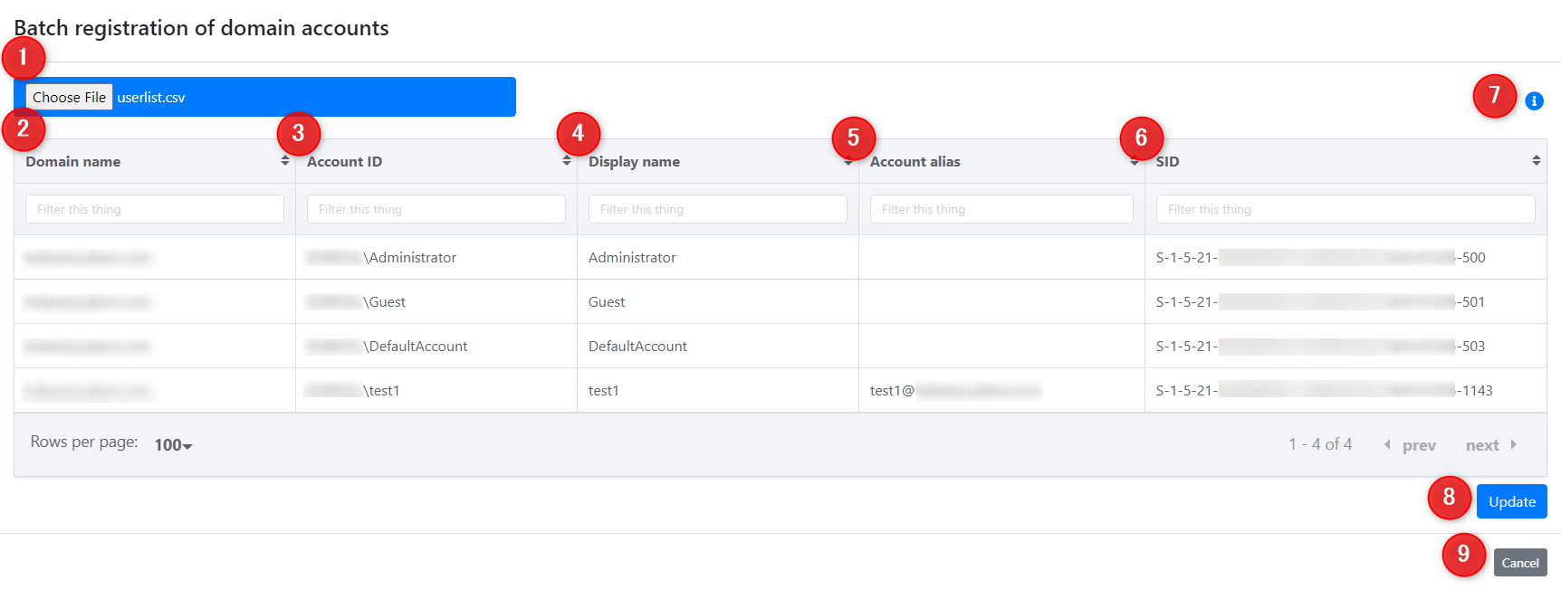 Domain account batch registration modal