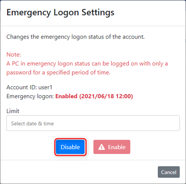 Emergency logon