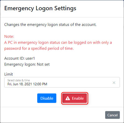 Emergency logon