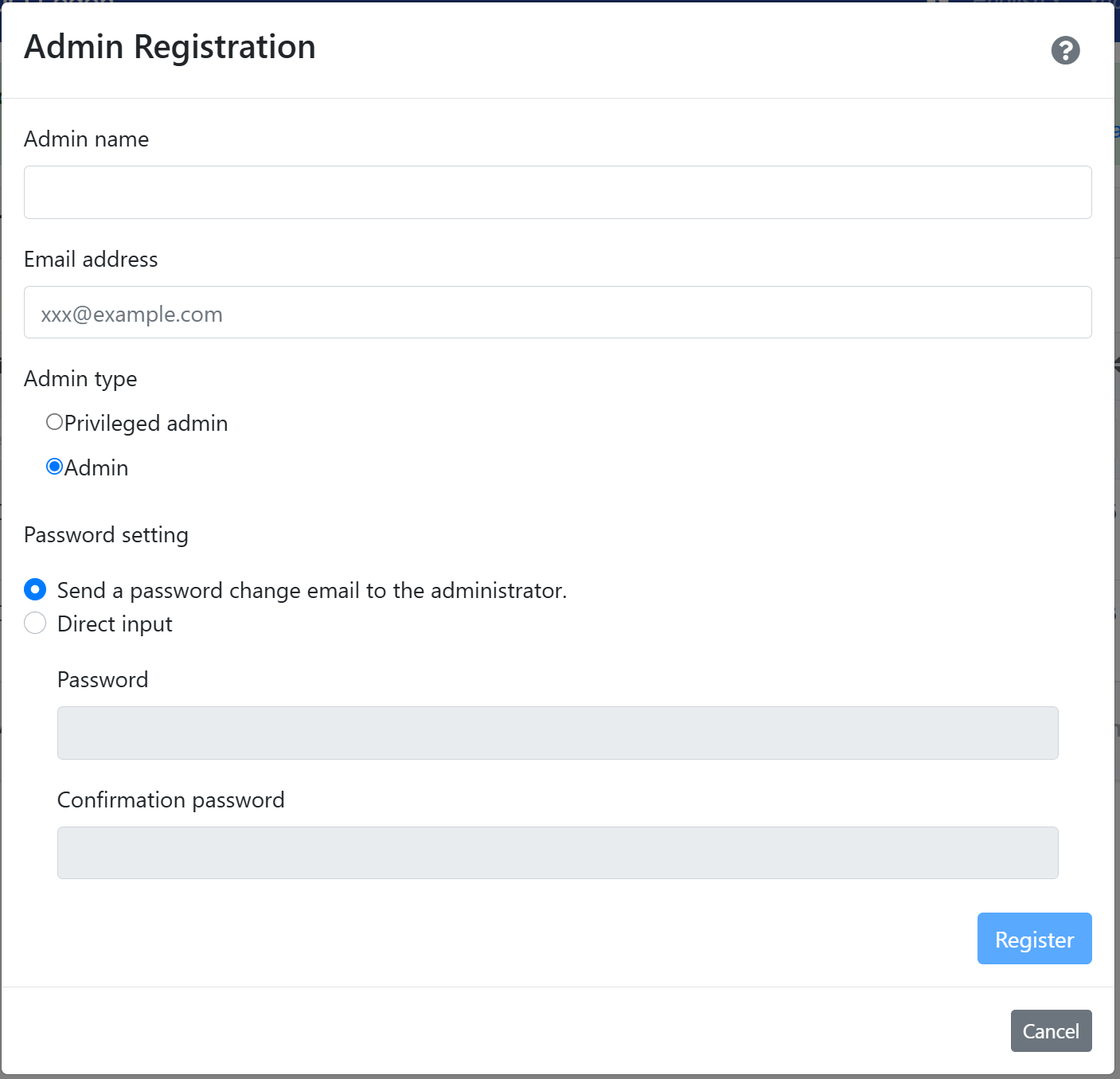 Administrator information registration