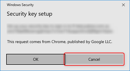 Security key registration confirmation
