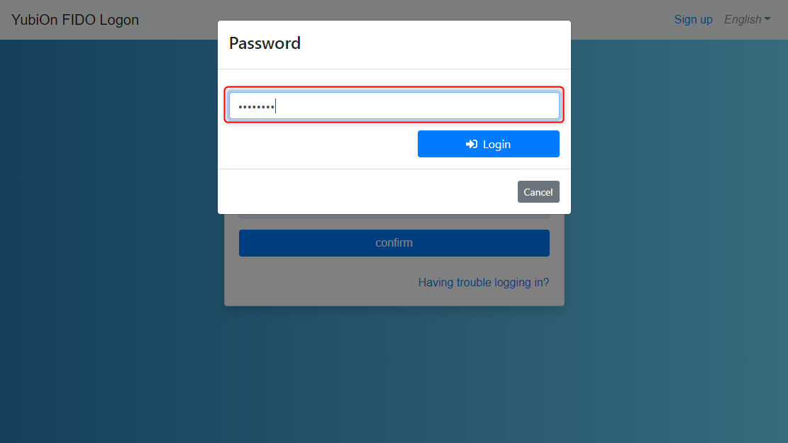 Login screen